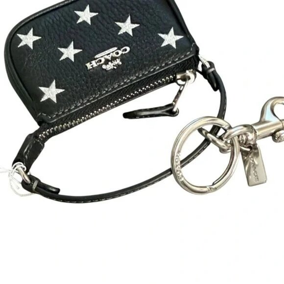 Coach Nolita Star Print Bag Charm – Black Pebble Leather Keychain NWT - Picture 3 of 5